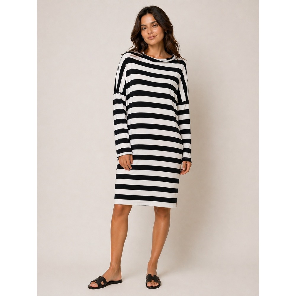 KamaliKulture Norma Kamali Dress Womens M‎ Black White Striped Mod Parisian Knit